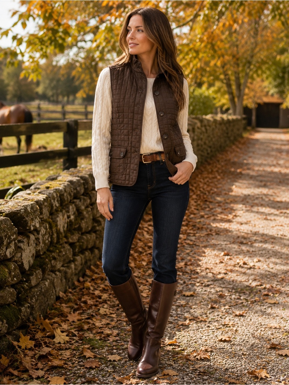 Liz & Co Brown Quilted Vest Women’s Small Preppy Equestrian Fall Layer